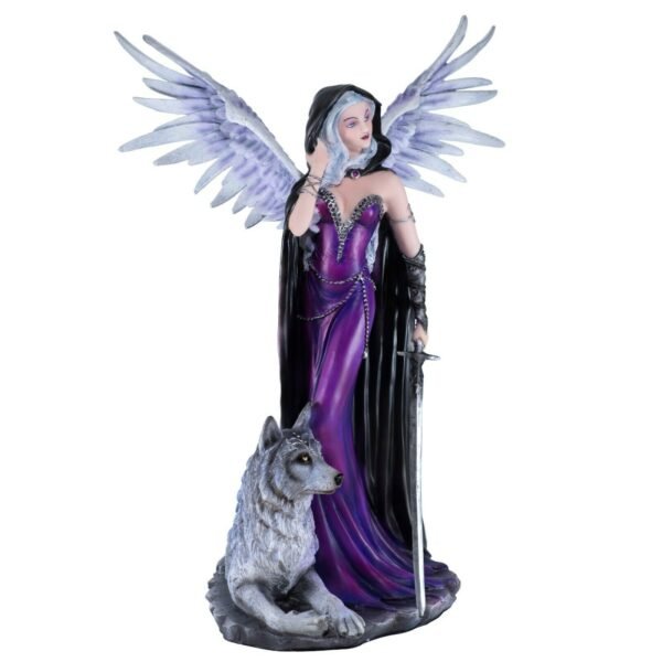 Fairy Collection~Dark Gothic Angel With Wolf Figurine Statue 17.5" High Winged Fairy Warrior New