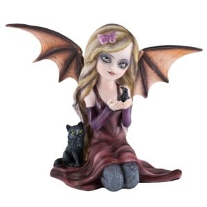 Fairy Collection~Little Vampiress With Black Cat and Crow Vampire Fairy Figurine 7.5" Wide New