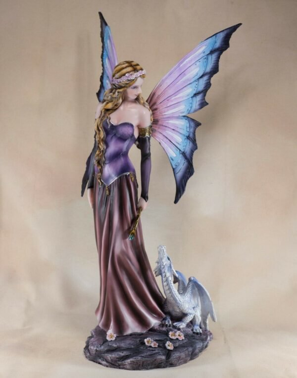 Fairy Collection~Large Scale Purple Fairy With White Dragon Figurine Statue 20" High Resin New!