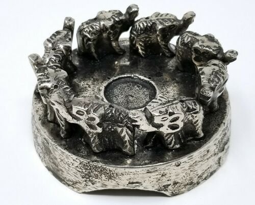 Home Fragrances ~NEW Elephants in Circle Metal Cone Stick Incense Burner 4.75" R