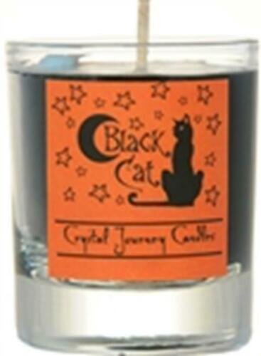 Magic Candle~Black Cat Crystal Journey Herbal Clove Soy Votive Candle In Glass Holder