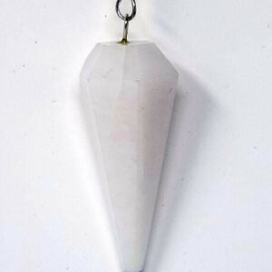 Magicun Stone~White Agate Pendulum with Chain, Faceted (Natural Crystal Stone)