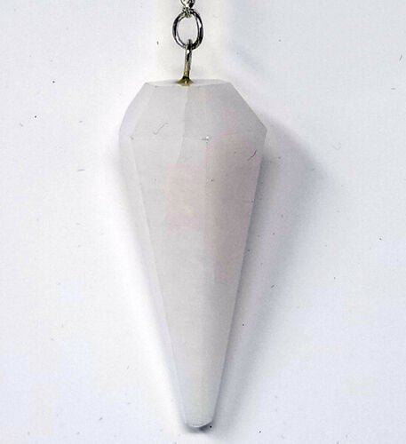 Magicun Stone~White Agate Pendulum with Chain, Faceted (Natural Crystal Stone)