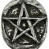 Witchcraft~Pentagram Pewter Pocket Stone Altar Coin Wicca Pagan Amulet Talisman Magick