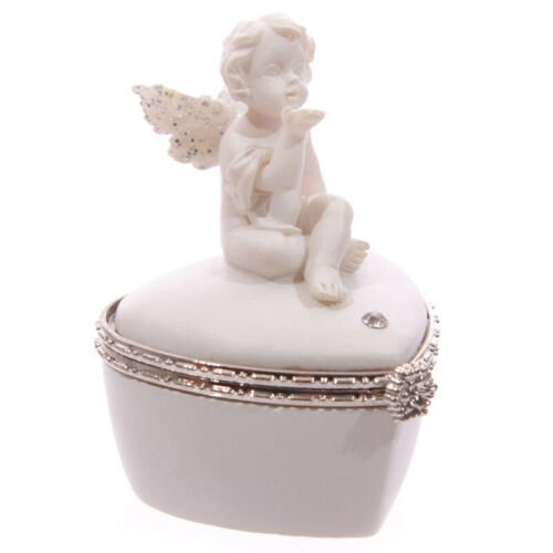 Home Decor~Cute Glitter Wings Heart Shaped Cherub Trinket Box Ornament