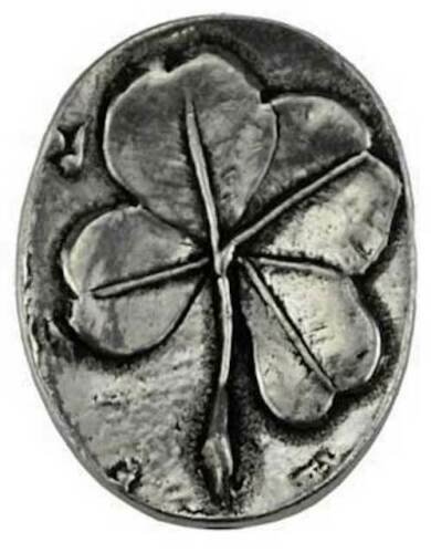 Witchcraft~Lucky Irish 4 Leaf Clover Pewter Pocket Stone Amulet Good Luck Charm