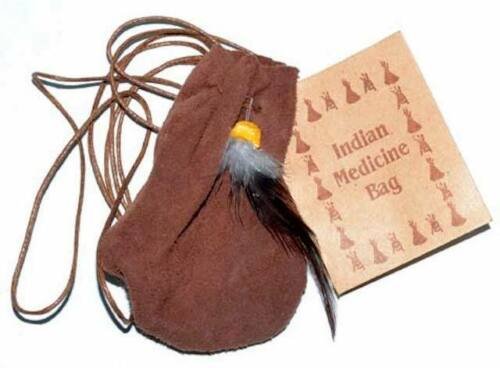 Witchcraft~Soft Brown Leather Medicine Dream Bag Indian 3" Tote With Cord