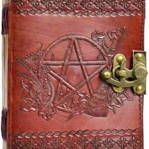 Witchcraft~ORNATE PENTACLE LEATHER BLANK BOOK w/LATCH - 5" x 7" Unlined 240 Pages