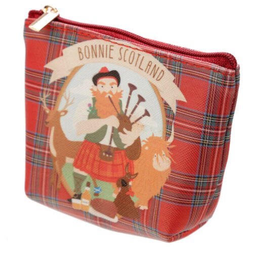 Collectable Design~Handy PVC Make Up Purse Bonnie Scotland Wash Toiletry Bag Souvenir Tartan Piper