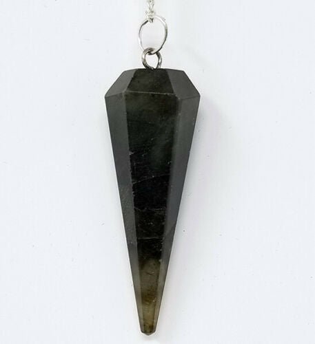 Magicun Stone~Labradorite Pendulum with Chain, Faceted (Natural Crystal Stone)