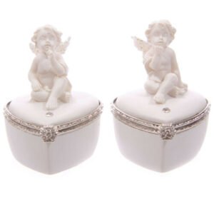 Home Decor~Cute Glitter Wings Heart Shaped Cherub Trinket Box Ornament