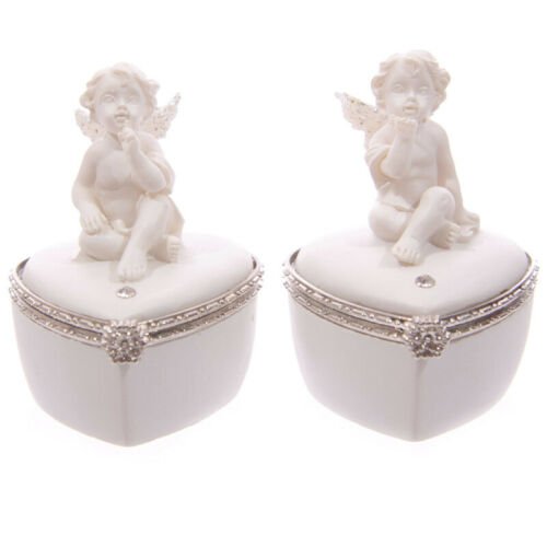 Home Decor~Cute Glitter Wings Heart Shaped Cherub Trinket Box Ornament