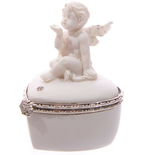 Home Decor~Cute Glitter Wings Heart Shaped Cherub Trinket Box Ornament