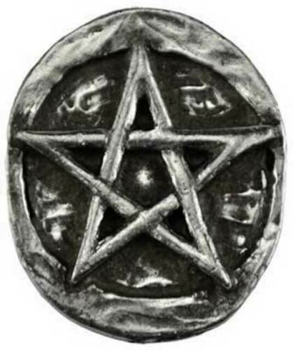 Witchcraft~Pentagram Pewter Pocket Stone Altar Coin Wicca Pagan Amulet Talisman Magick
