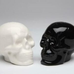 Witchcraft~Skeleton Skull Black & White Salt Pepper Shaker Hand Painted Collectible Set