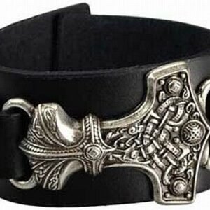Witchcraft~THOR'S HAMMER BRACELET - Leather and Pewter - MJOLNIR 7" - 9" THUNDER SKY