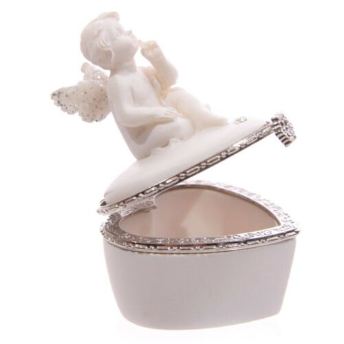 Home Decor~Cute Glitter Wings Heart Shaped Cherub Trinket Box Ornament