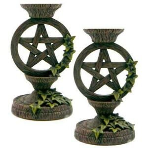 Magic Candle~SET OF 2 Woodland Pentagram Pentacle Wicca Pagan 5-1/2" Candle Holders