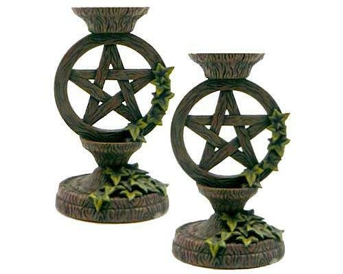 Magic Candle~SET OF 2 Woodland Pentagram Pentacle Wicca Pagan 5-1/2" Candle Holders
