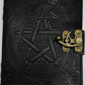 Witchcraft~PENTACLE BLACK LEATHER BLANK BOOK 5" x 7"" STAR 168 Pgs.
