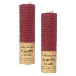 Magic Candle~2 pk Lailokens Awen LOVE, SEXUALITY Red Handmade Beeswax 4" Magick Spell Candles