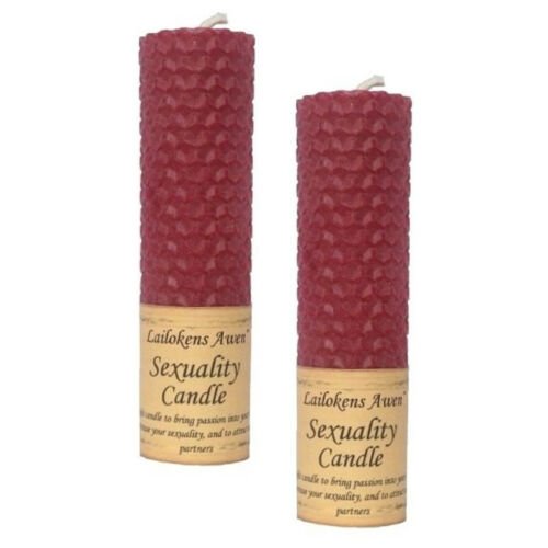 Magic Candle~2 pk Lailokens Awen LOVE, SEXUALITY Red Handmade Beeswax 4" Magick Spell Candles