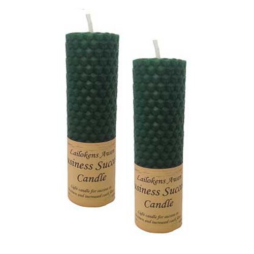 Magic Candle~2 pk Lailokens Awen SUCCESS IN BUSINESS Green Handmade Beeswax 4" Spell Candles