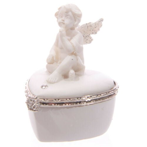 Home Decor~Cute Glitter Wings Heart Shaped Cherub Trinket Box Ornament