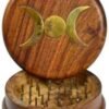 Witchcraft~Wood Tobacco Herb Spice Grinder Brass Inlayed Triple Moon Kitchen Witchery Wicca