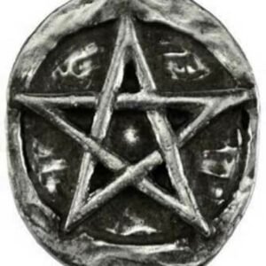 Witchcraft~Pentagram Pewter Pocket Stone Altar Coin Wicca Pagan Amulet Talisman Magick