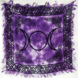Witchcraft~Purple Tie Dye Triple Moon Goddess Tarot Altar Cloth 18" X 18" Wicca Pagan