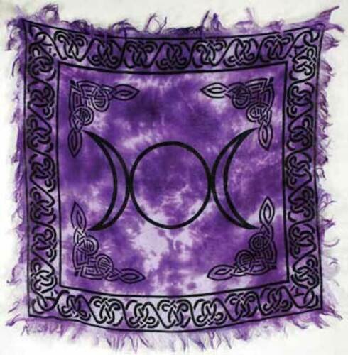 Witchcraft~Purple Tie Dye Triple Moon Goddess Tarot Altar Cloth 18" X 18" Wicca Pagan