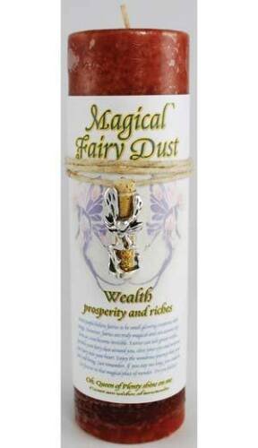 Magic Candle~Wealth 6-1/4" Handmade Ritual Pillar Candle w/ Fairy Dust Charm Pendant Necklace