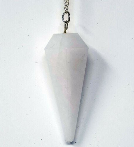 Magicun Stone~White Agate Pendulum with Chain, Faceted (Natural Crystal Stone)