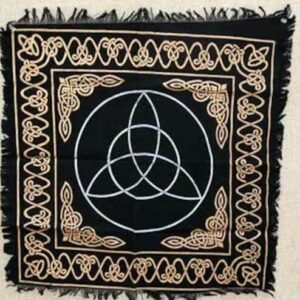 Witchcraft~Triquetra Black Gold Silver Altar Tarot Cloth 24" X 24" Wicca Pagan