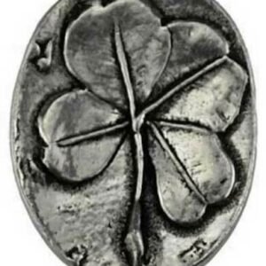 Witchcraft~Lucky Irish 4 Leaf Clover Pewter Pocket Stone Amulet Good Luck Charm