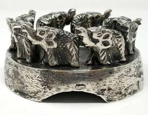 Home Fragrances ~NEW Elephants in Circle Metal Cone Stick Incense Burner 4.75" R