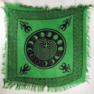 Witchcraft~Moon Phase Goddess Labyrinth Green Black 18 X 18 Altar Tarot Cloth Pagan Wicca