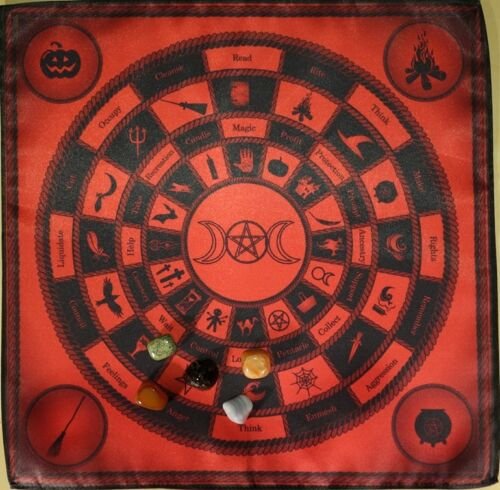 MagicunTarot Cloth~Kit cloth on the Altar Circle Witch + 5 magic stones Wicca Divination Council