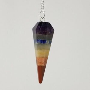 s-l500_be097a1d-bdc2-4dcb-bcc0-afd42c629467 Magicun Stone~Seven Chakra Bonded Pendulum 1.75"L with Chain, Faceted (Natural Crystal Stone)