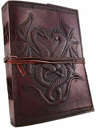 Home Decor~DOUBLE DRAGON Leather Journals Handmade Deckle Book Blank Notebook Bound Diary