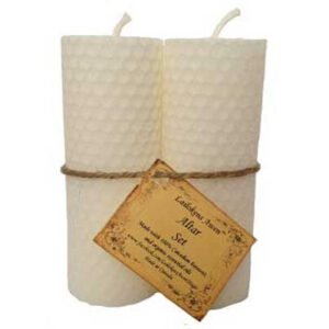 Magic Candle~Lailokens Awen 2pc Altar Set White Anointed Handmade Beeswax 4" Pillar Candles