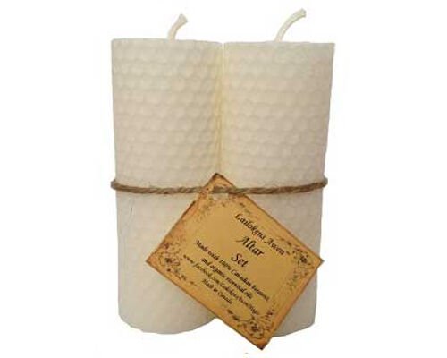 Magic Candle~Lailokens Awen 2pc Altar Set White Anointed Handmade Beeswax 4" Pillar Candles