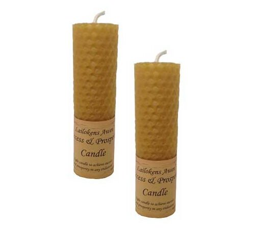 Magic Candle~2 pk Lailokens Awen SUCCESS & PROSPERITY Gold Handmade Beeswax 4" Spell Candles
