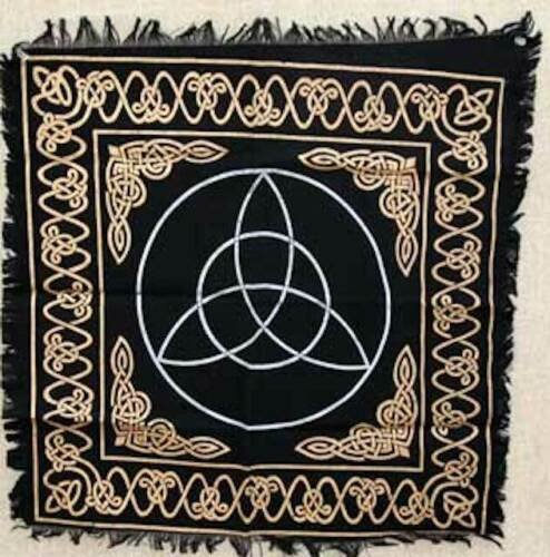 Witchcraft~Triquetra Black Gold Silver Altar Tarot Cloth 24" X 24" Wicca Pagan