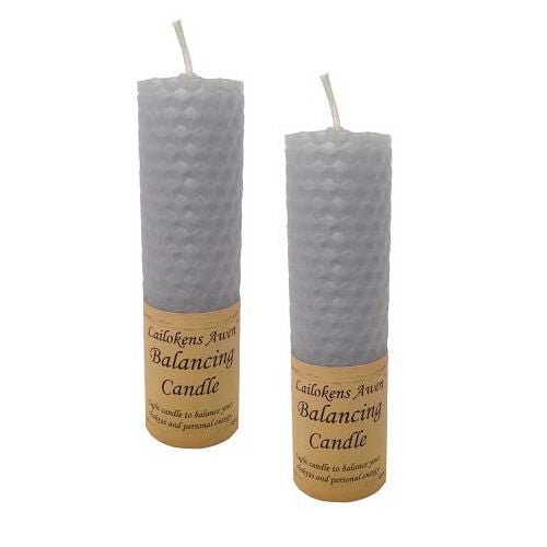 Magic Candle~2 pk Lailokens Awen BALANCING Gray Handmade Beeswax 4" Magick Spell Candles