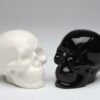 Witchcraft~Skeleton Skull Black & White Salt Pepper Shaker Hand Painted Collectible Set