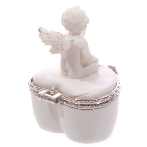 Home Decor~Cute Glitter Wings Heart Shaped Cherub Trinket Box Ornament