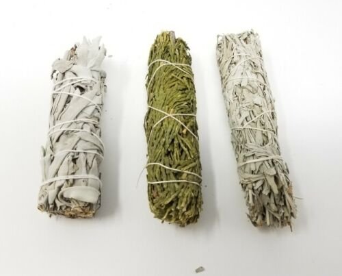 Palo Santo & Sage~SAGE WHITE CEDAR & BLUE SMUDGE STICKS SAMPLER 3 PACK (House Cleansing)