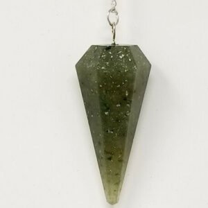 Magicun Stone~Green Aventurine Pendulum with Chain, Faceted (Natural Crystal Stone)